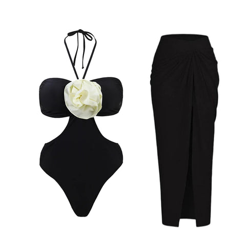 Floral Print One Piece Swimsuit with Skirt