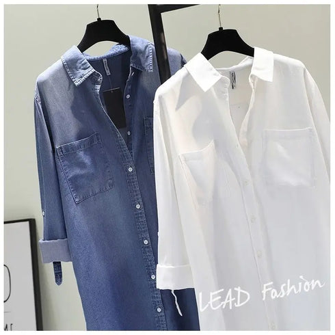 Casual Long Sleeve Blouse with Double Pockets