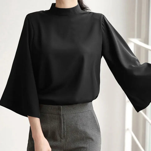 VONDA Women Fashion Blouse 2024 Elegant Autumn Tunic Tops Casual Stand Collar 3/4 Flare Sleeve Office Shirts Oversized Blusas