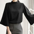 VONDA Women Fashion Blouse 2024 Elegant Autumn Tunic Tops Casual Stand Collar 3/4 Flare Sleeve Office Shirts Oversized Blusas