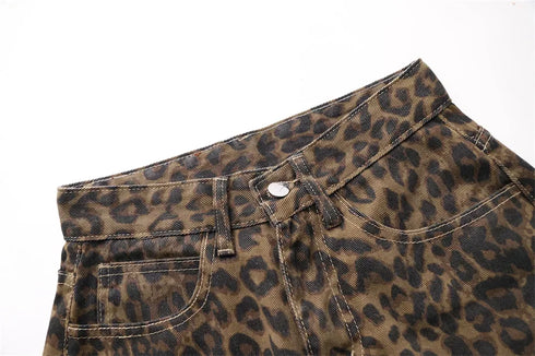 High Waisted Leopard Print Jeans for Women