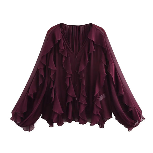 Women’s Casual Ruffled V-Neck Blouse
