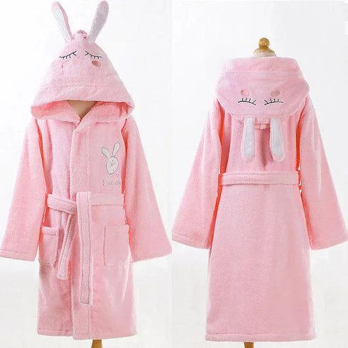 Children's Hooded Cotton Bathrobe with Rabbit Design