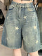 High Waist American Retro Wide Leg Denim Shorts