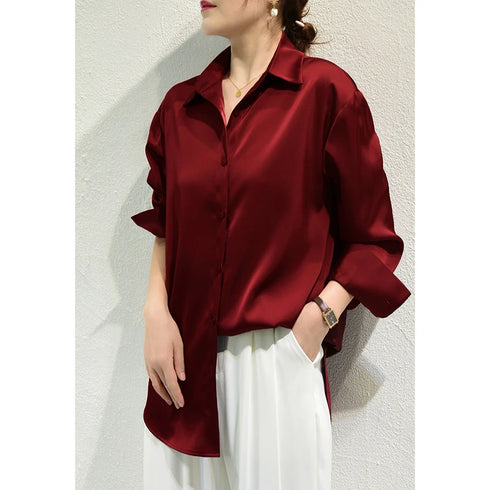Elegant Satin Finish Long Sleeve Blouse for Women