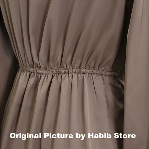 Women’s Maxi Satin Dress with V-Neck and Long Sleeves