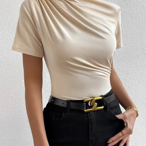 Chic Turtleneck Slim Fit Short Sleeve Top - Perfect Spring & Summer Essential for Women