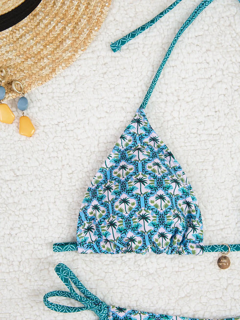 Floral Print Triangle Bikini Set with Brazilian Bottoms