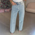 High Waist Straight Leg Denim Jeans with Diamond Detail