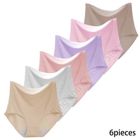 6-Piece High-Waisted Ice Silk Women's Briefs