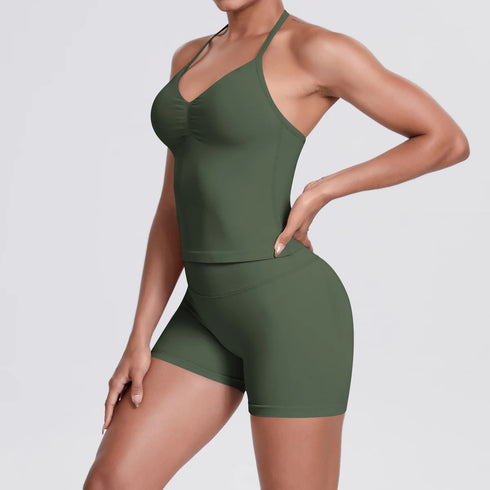 Yoga Shorts Set with Built-In Bra for Women