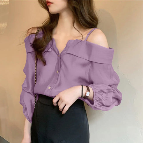 ZANZEA Off Shoulder Pleated Blouse for Women