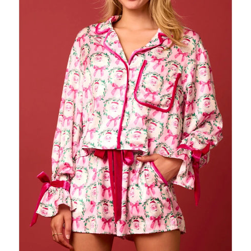 Women's Christmas Pajama Set with Santa Tree Print
