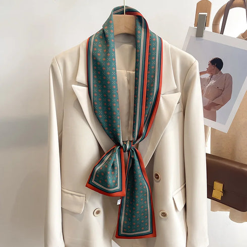 50 Color New Women Silk Printed Design Scarf Shawl Fashion Luxury Long Narrow Small Silk Scarves for Stylish Headbands and Headscarves