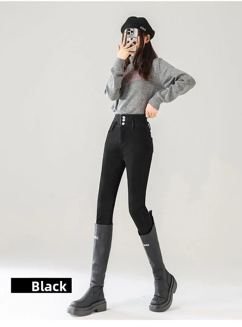 High Waist Fleece Lined Skinny Jeans for Women