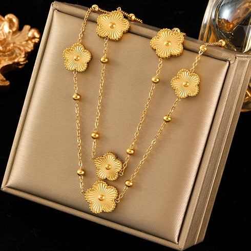 GANEMLY Gold Five-Leaf Clover Pendant Necklace