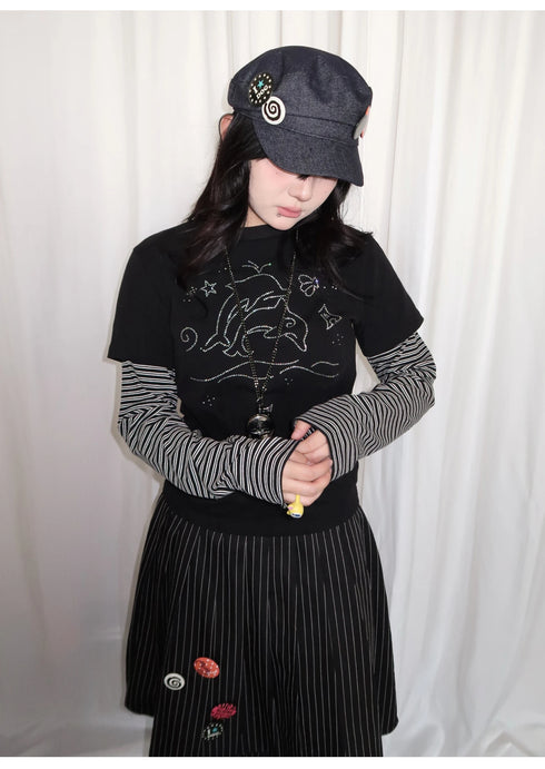 Tonngirl Y2K Vintage Long Sleeve Patchwork T-shirt