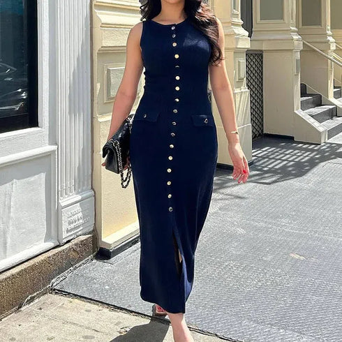 Tossy Knit Ribbed Cardigan Maxi Dress Elegant Sleeveless Style