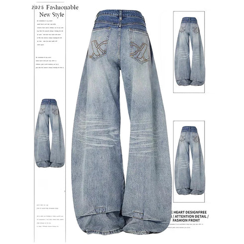 YIBASHU Women's Vintage Blue Wide Leg Jeans
