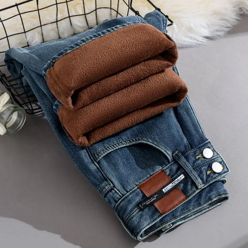 Women's High Waist Wide Leg Jeans - Fleece Lined