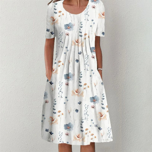 Elegant Floral Print Loose Casual Dress for Women