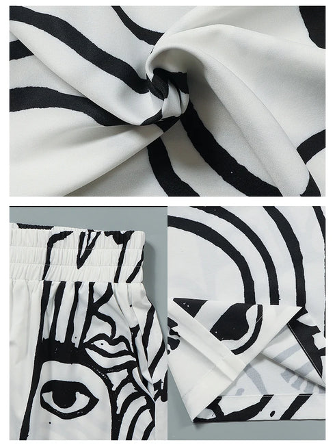 Plus Size Wide Leg Casual Trousers with Print Design