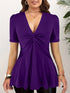 Plus Size V-Neck Front Knotted Blouse