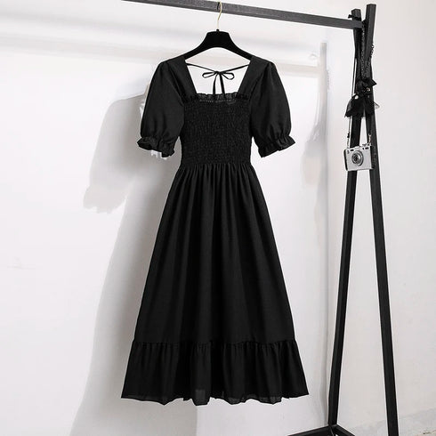 Floral A-Line Chiffon Dress with Short Sleeves
