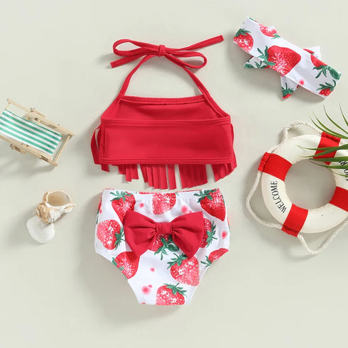 Toddler Girls 3 Piece Strawberry Print Bikini Set