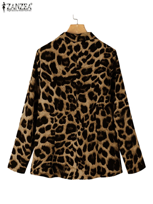 ZANZEA Leopard Print Lightweight Blazer for Women