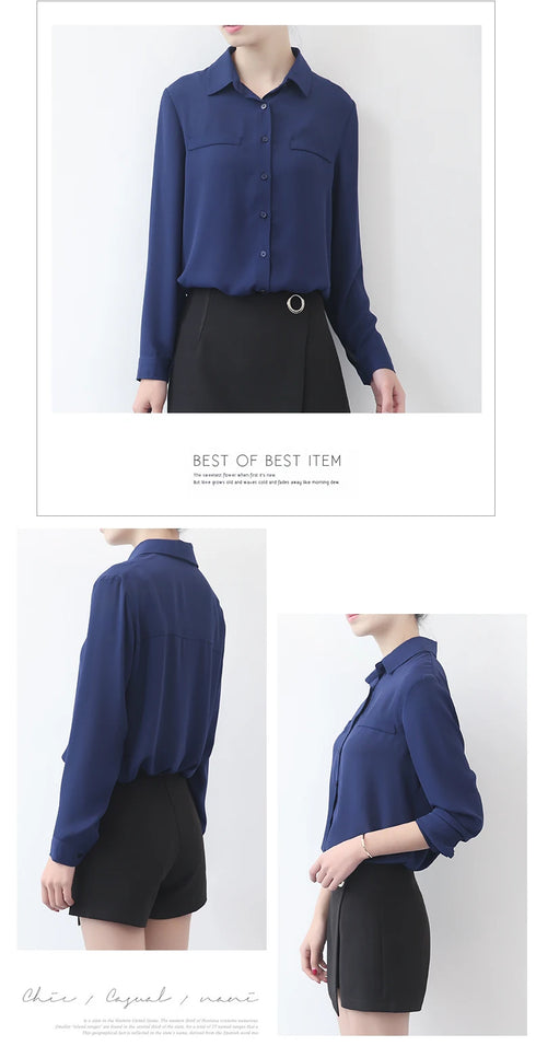 Simple Solid Color Loose Women's Chiffon Shirt Tops 2023 New Long Sleeve Casual Elegance Woman Blouses Lady Office Shirt Clothes