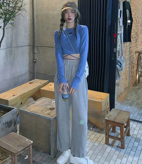 Long Sleeve Crop Top for Women in Black, White, and Blue