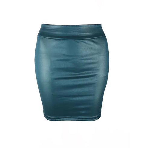 Black Slim Imitation Leather Pencil Mini Skirt High Waist