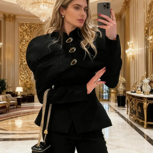 Elegant Black Blazer with Gold Buttons