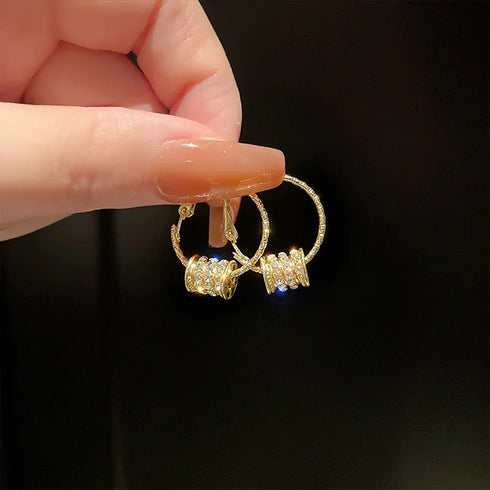 Inlaid Zircon Gold Colour Flower Earrings Unique Design Fashion Jewelry