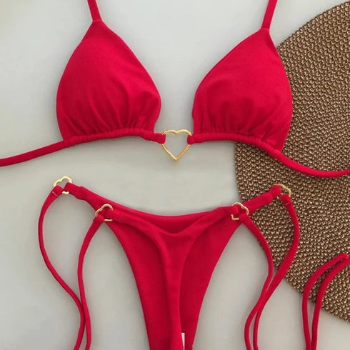 White Lace-Up Bikini Set for Women