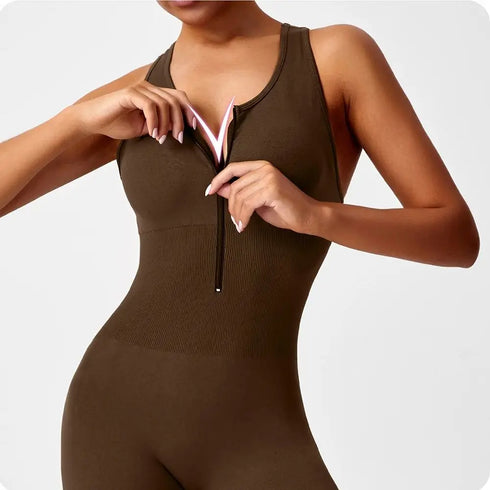 Seamless V-Back Tummy Control Yoga Bodysuit