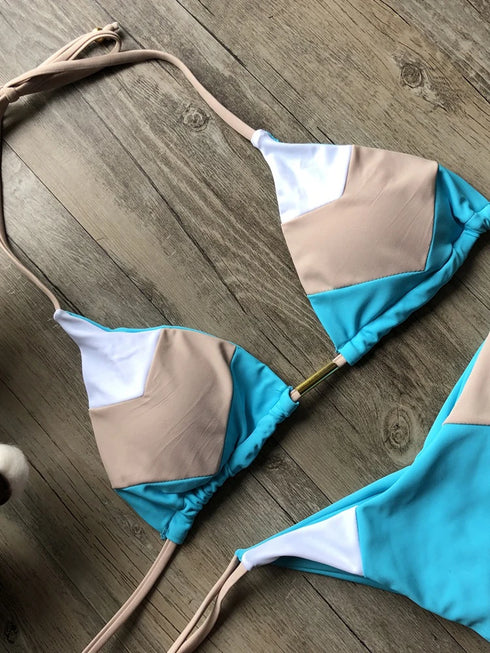 Multicolour Push Up Ribbed Bikini Set