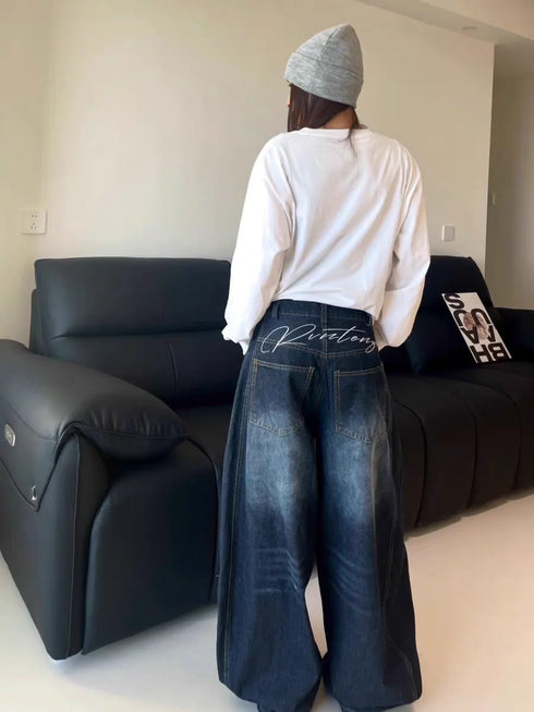 Casual Women's Vintage Wide Leg Cargo Jeans