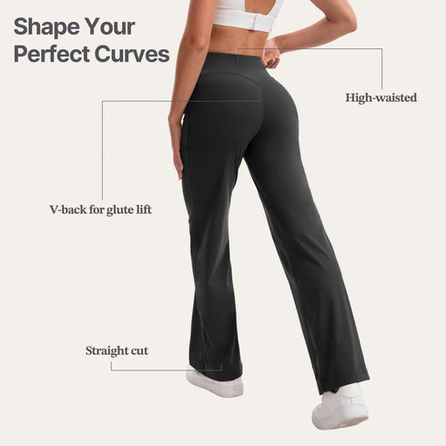 Women's High Waist Flared Yoga Pants with Pockets