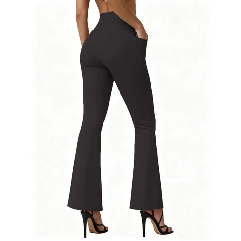 High Waisted Flared Yoga Leggings with Pocket Design