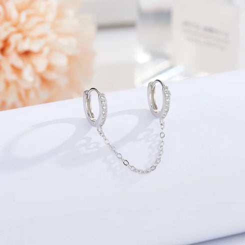 Stainless Steel Link Chain Hoop Earrings with Zirconia