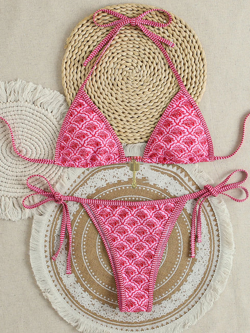 Floral Print Triangle Bikini Set with Brazilian Bottoms