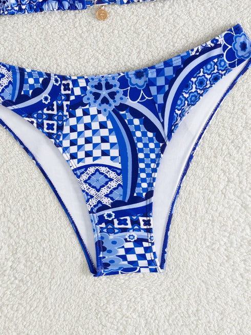 Floral Print Triangle Bikini Set with Brazilian Bottoms