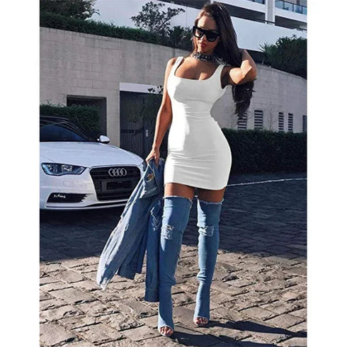 Square Neck Sleeveless Bodycon Mini Dress For Summer Fun