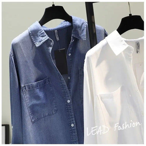 Casual Long Sleeve Blouse with Double Pockets