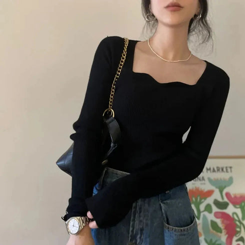 Vintage Square Collar Knitted Pullover Sweater