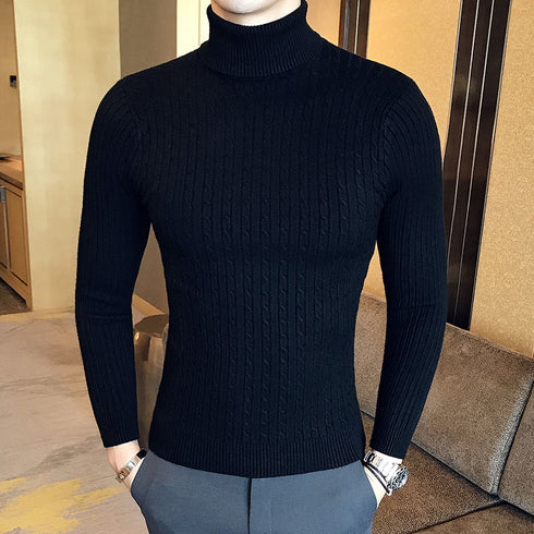 Men's High Neck Casual Knitted Pullover Sweater