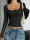Hot Basic Square Neck Slim Women's Bottoming Clothing Casual Solid Long Sleeve Tops Versatile Fashion Multi-Color Blouse Gifts