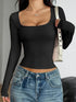 Hot Basic Square Neck Slim Women's Bottoming Clothing Casual Solid Long Sleeve Tops Versatile Fashion Multi-Color Blouse Gifts